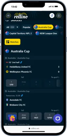 Bet slip screen in the Rollino app download where players enter their stake amount and view potential winnings before placing a bet.