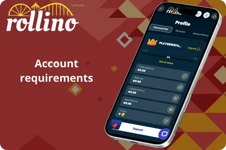 Rollino account requirements screenshot on smartphone profile page